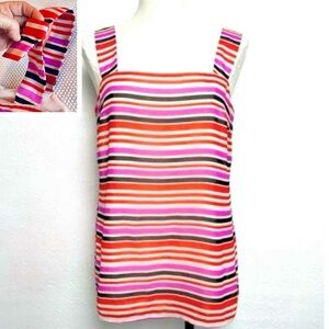 CAbi Lined Multicolor Striped Tank Top w Accents on Back Straps
